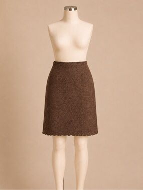 XOXO Brown Wool Blend Pencil Skirt M Flecked Lined Scallop Trim 26”